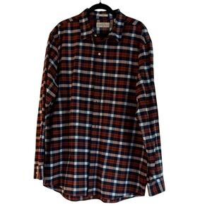 Hawker Rye Mens XXL Tall Slim Stretch Oxford Plaid Button Down Shirt Navy Orange